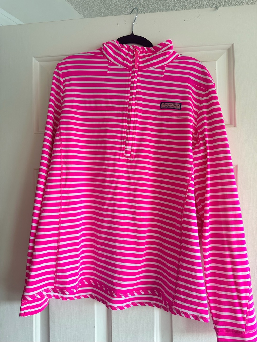 Vineyard Vines Hot Pink and White Striped 1/4 Zip Pullover